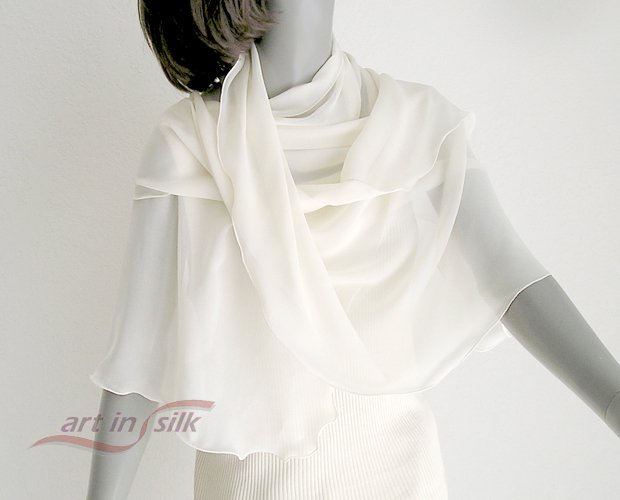 IVORY Silk Chiffon Shawl Bridal Wrap, Cocktail Evening Stole 66in, One of a Kind.