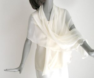 IVORY Silk Chiffon Shawl Bridal Wrap, Formal Evening Stole 70" long, One of a Kind.