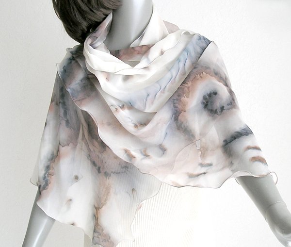 Hand Painted Silk Shawl, Chiffon Wrap, Sandstone Browns, Unique Wrap by Jossiani, Made to Order.