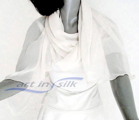 White Silk Shawl, Bridal Wrap, Chiffon Coverup, Pure 100% Silk chiffon 21" x 64", S small, PETITE.