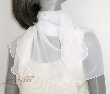 Natural White Chiffon Scarf Bridal or Evening 100% Silk 20" x 42".