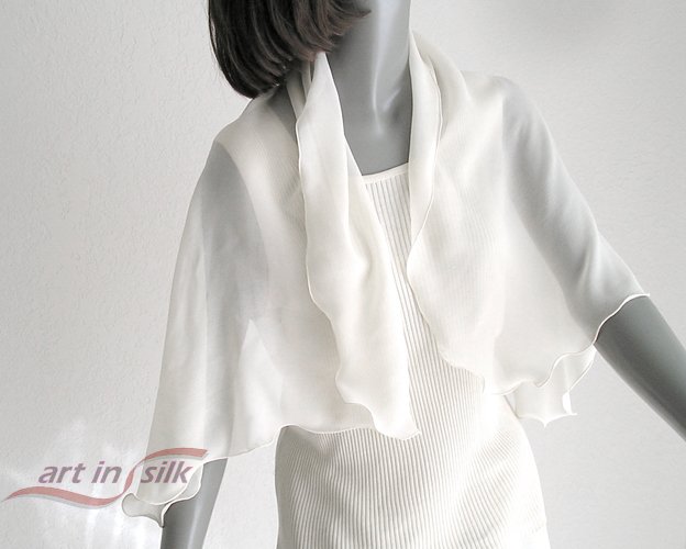 Natural White Silk Chiffon Scarf, Bridal Formal Evening, Artinsilk