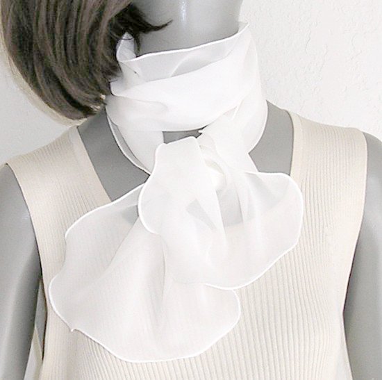 Off White Silk Scarf, Silk Chiffon Bridal, Light Ivory 10" x 43"