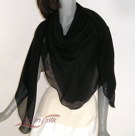 Large Square Scarf, Silk Chiffon Shawl Wrap, 100% Silk 10mm., 53" x 53", Artisan Made.