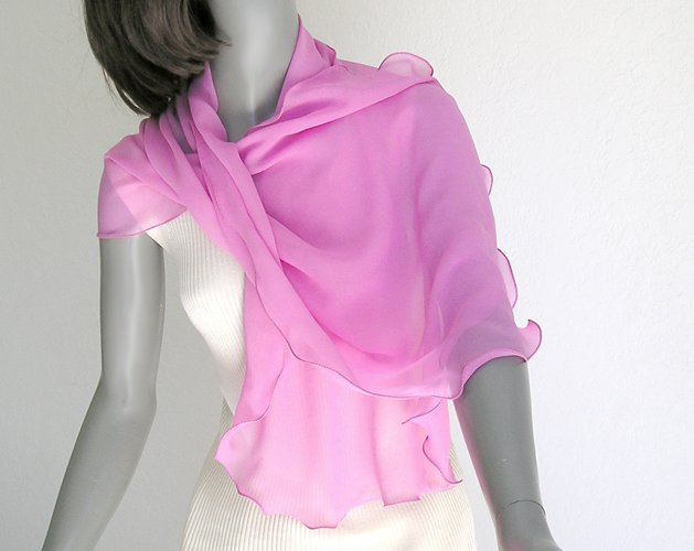 Fuchsia Magenta Pink Silk Scarf Natural Silk Chiffon, One of a Kind Artisan Handmade.