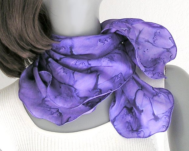 Purple Violet Scarf, Hand Painted, 100% Silk, Unique Silk Scarf, Hand Dyed, Jossiani, ready to ship.