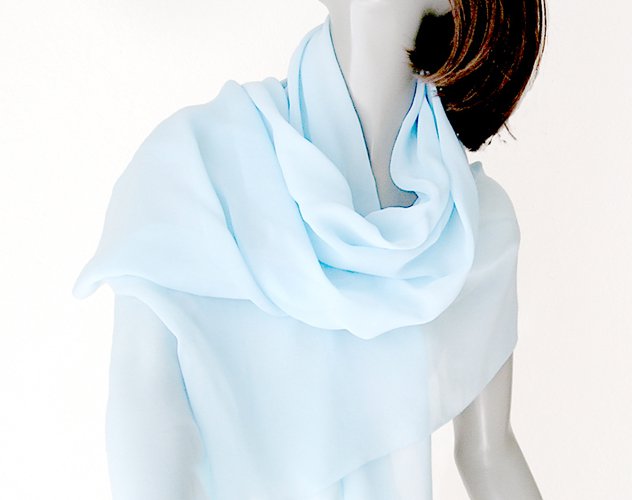 Light Sky Blue Shawl Wrap 100% Silk Chiffon 10mm Hand Dyed, One of a Kind, Artinsilk.