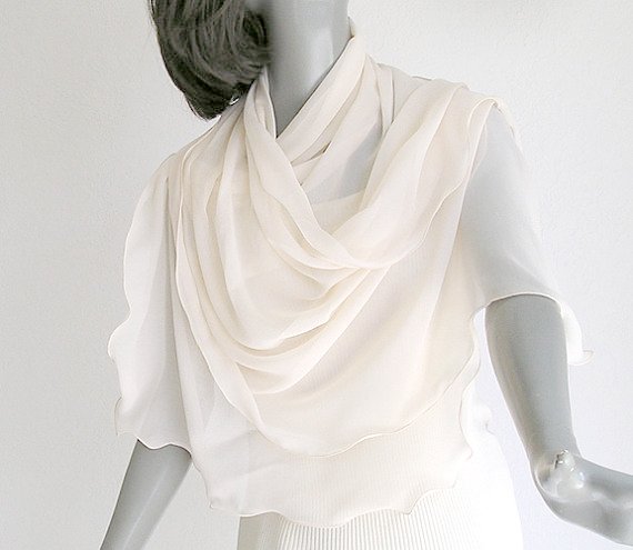 Light Champagne Linen Unique Silk chiffon Shawl Large Wrap 26"x71".