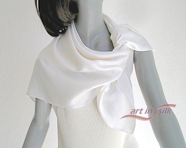 Square Silk Scarf Natural White 100% Silk Charmeuse 34" X 34" Hand Hemmed.