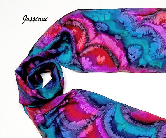Hand Painted Silk Scarf Wrap, Multicolor, Made to Order, by silk artist Jossiani