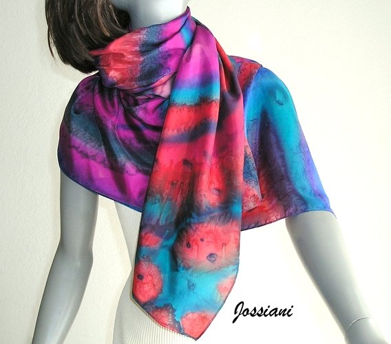 Hand Dyed Silk Wrap, Multicolor Scarf, One of a Kind, Read to Ship, by silk artist Jossiani