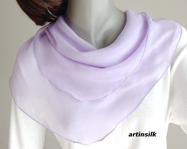 Small Lavender Chiffon Neck Scarf, Light Solid Lavender, Sheer Chiffon, Artinsilk