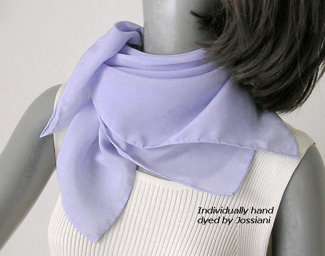Light Lavender Blue Square Scarf, Periwinkle Lilac Hand Dyed One of a Kind, Silk 23x23".
