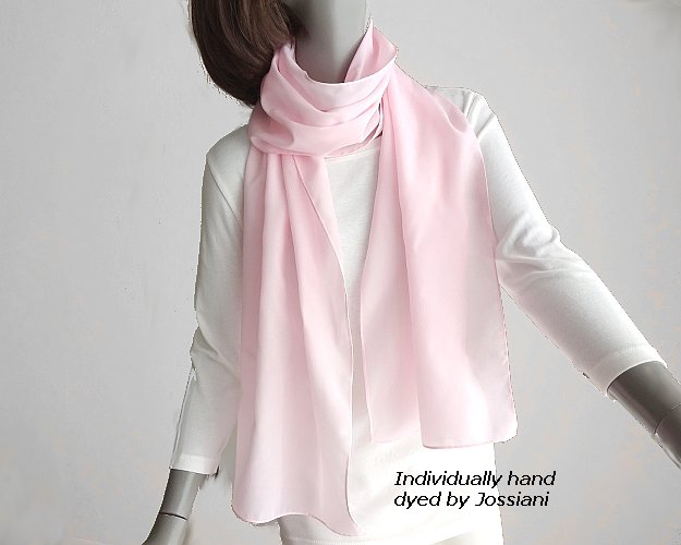 Pale Pink Long Crepe Silk Hand Hemmed Scarf, Hand Dyed Pure Natural Silk, Ready to Ship.