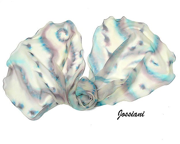 Hand Painted Silk Scarf Champagne Ivory, One of a Kind, JOSSIANI.
