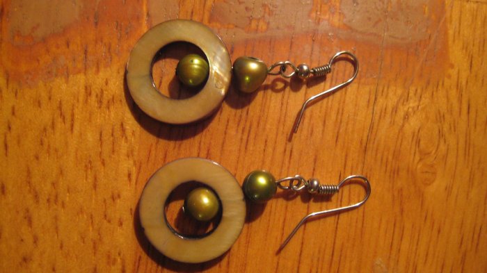 Handmade Freshwater pearl shell earrings-sterling silver-FREE SHIPPING