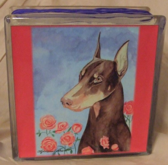 Doberman Pinscher 8x8 Glass Block