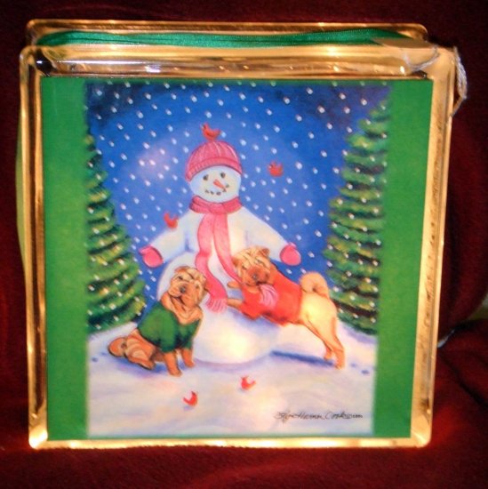 Chinese Shar Pei Christmas 8x8 Glass Block Lamp