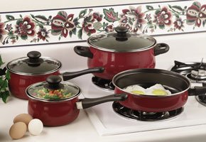 Chefmaster 7pc Non-stick Cookware Set with Look While You Cook See-thru Glass Lids(KT7CR)