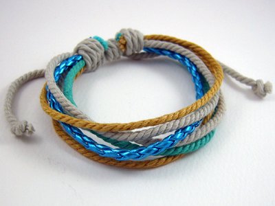 Unisex blue Silver Leather with Cord Bracelet