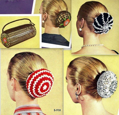 Four Chignons and Bag Crochet Patterns Vintage 723050
