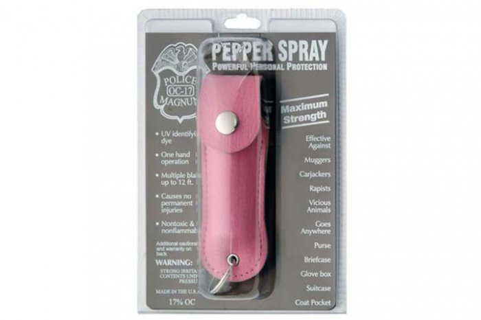 1/2 oz Magnum OC-17 Defensive Pepper Spray-UV Dye-Mace w/Pink Leather KeyChain Case