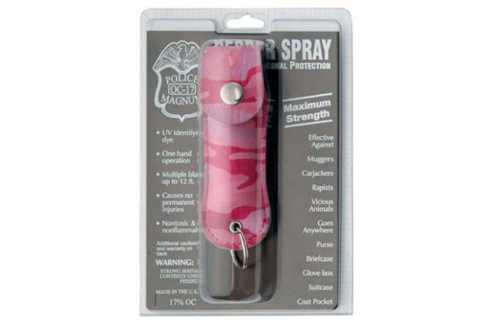 1/2 oz Magnum OC-17 Pepper Spray UV Dye Mace w/Pink Camouflage KeyChain Pouch
