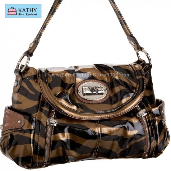 KATHY VAN ZEELAND H41606 Poseidon Flap Hobo Bronze Zebra 17361 (Animal Print) Handbag