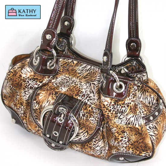 KATHY VAN ZEELAND H40000 Strap Up Ring Shopper Multi Safari (Zebra, Cheetah... Animal Print) Handbag