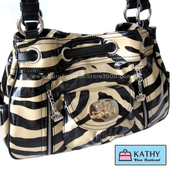 KATHY VAN ZEELAND H32804 Marquee Draw String Shopper Latte (Beige) Zebra Animal Print Handbag Spring