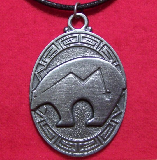 Pewter Zuni Heartline Bear Tribal Pendant Necklace U.S.A.