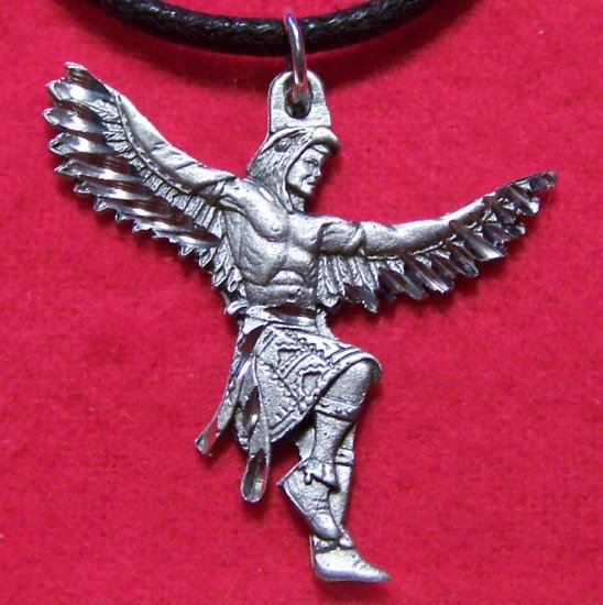 Fine Pewter Tribal Man Dancing w/ Eagle Costume Pendant