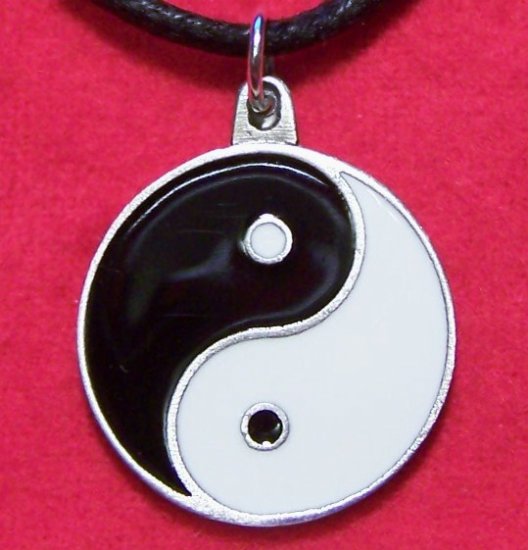Pewter Black & White Enamel Yin Yang Pendant Necklace