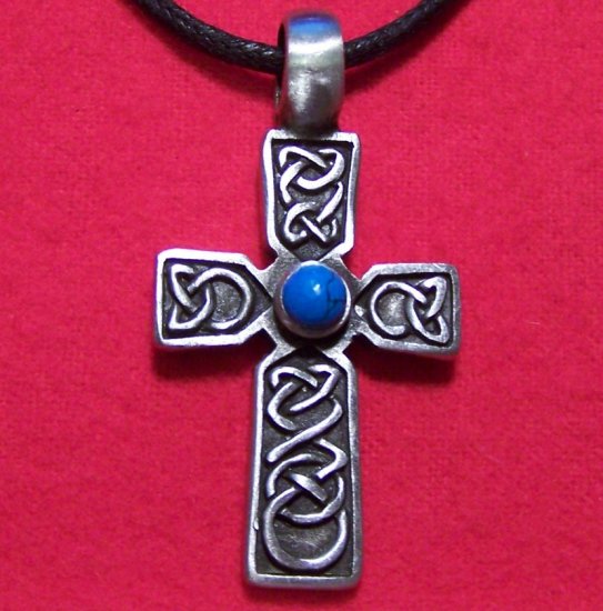 Pewter Celtic Knot Cross Turquoise Cabochon(mm) Pendant
