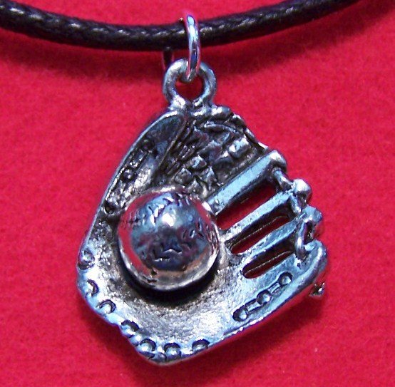 Pewter Baseball Glove & Baseball Pendant Necklace U.S.A.