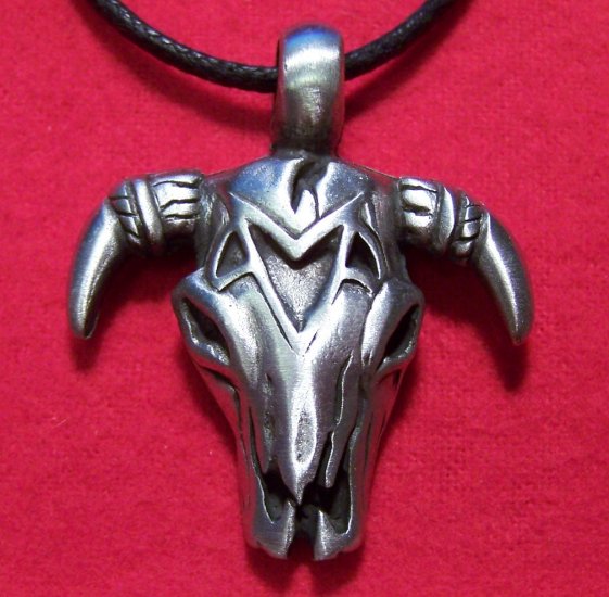 Pewter Steer V Skull Tribal Pendant Cotton Cord Necklace