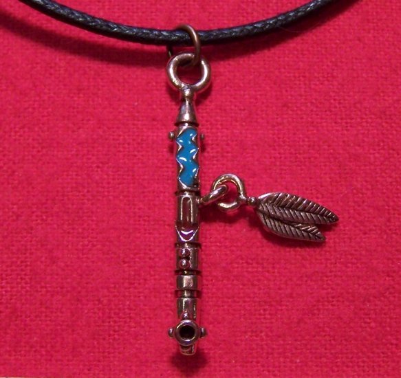 Antiqued Copper Pewter Peace Pipe Tribal Pendant U.S.A.