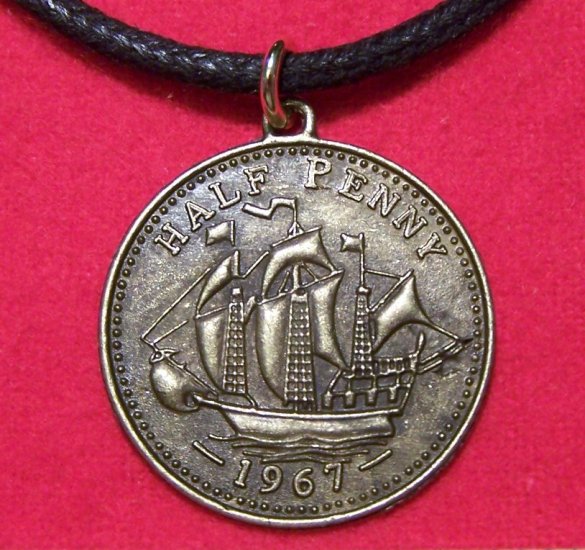 Antiqued Brass Pewter Ship & Head Pendant Necklace