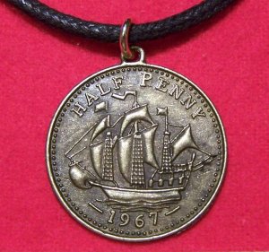 Antiqued Brass Pewter Ship & Head Pendant Necklace
