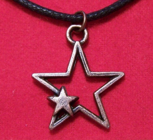 Antiqued Copper Pewter Open Star Pendant Necklace