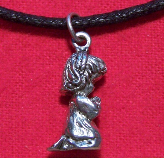 Antiqued Pewter Little Girl Praying Pendant Necklace U.S.A.