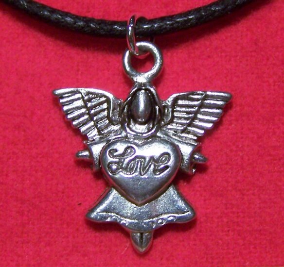 Antiqued Pewter Angel with LOVE Pendant Necklace U.S.A.