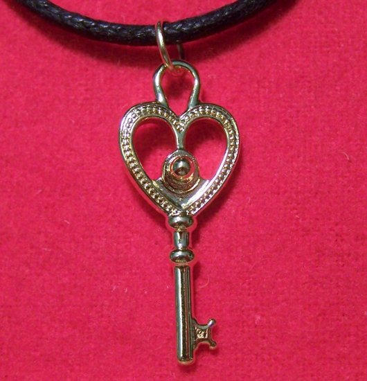 Gold Plated Pewter Key to the Heart Pendant Necklace