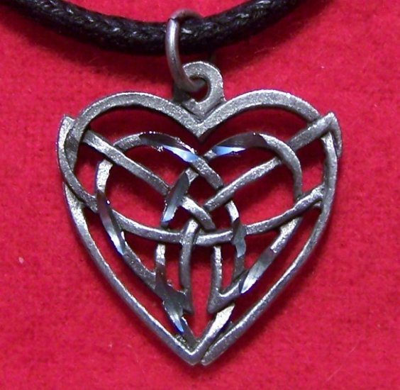 Fine Pewter Celtic Knot Heart Pendant Cotton Cord Necklace