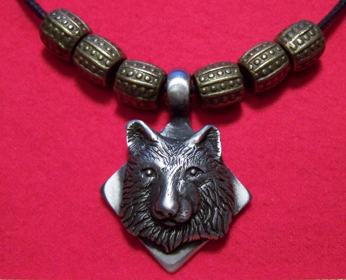 Antiqued Pewter Bear Face Head Square Pendant Necklace