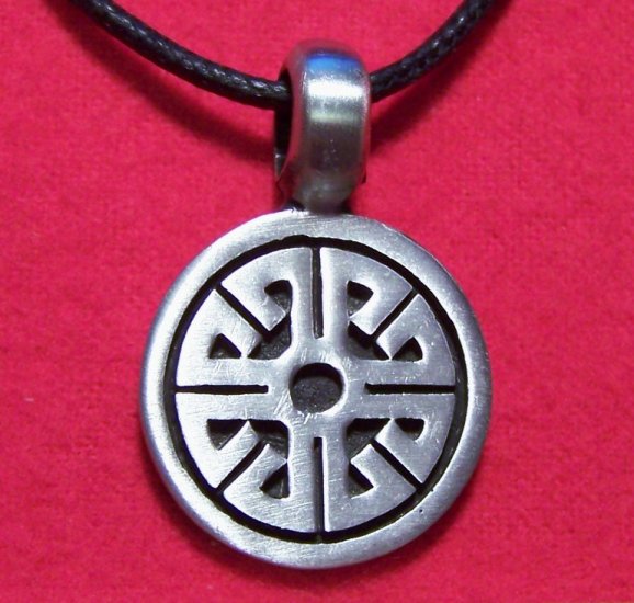 Silver Tone Pewter Tribal Wheel Coin Pendant Necklace