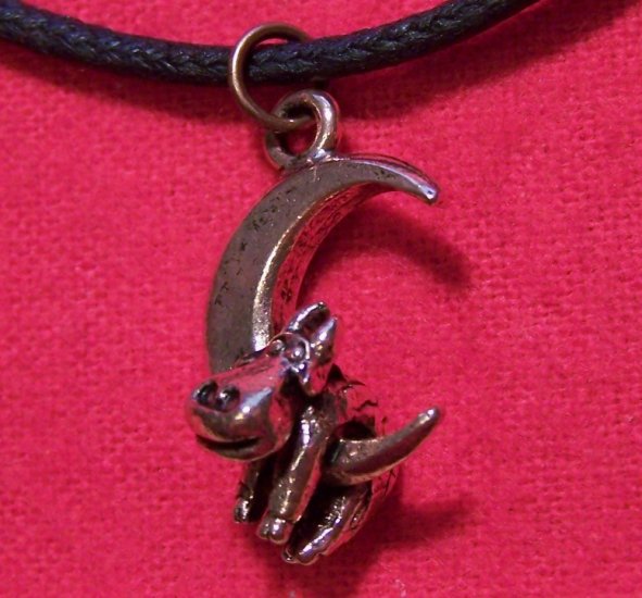 Antiqued Copper Pewter Cow on the Moon Pendant Necklace
