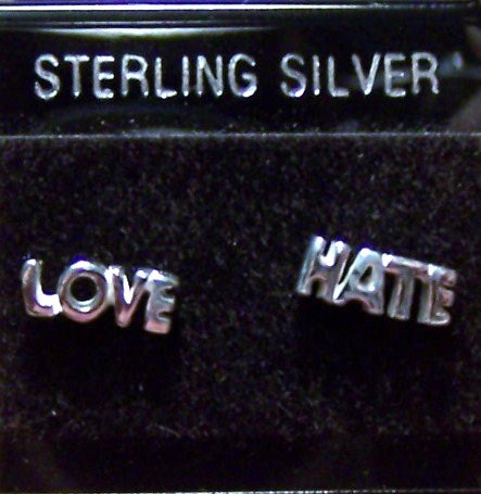 .925 Sterling Silver LOVE & HATE Stud Earrings