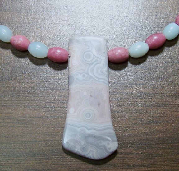 Amazonite & Rhodonite Necklace with Ocean Jasper Pendants