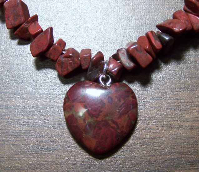Brecciated Jasper Stone Necklace & Heart Pendant U.S.A.